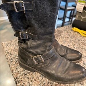 Women’s Black Leather Frye Moto Boots 9.5